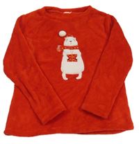 Červená chlupatá mikina s ledním medvědem