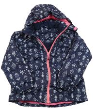 Tmavomodrá vzorovaná šusťáková lyžařská funkční bunda s kapucí Crivit