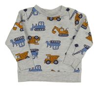 Světlešedá melírovaná mikina se stavebními stroji