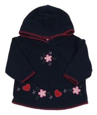 Tmavomodrá fleecová mikina s květinami a kapucí Next