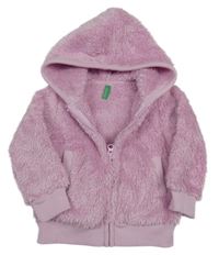 Růžová chlupatá propínací mikina s kapucí Benetton