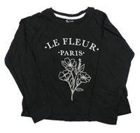 Černé triko s květinami a nápisem Tu