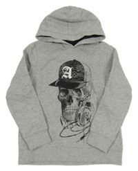 Šedá melírovaná mikina s lebkou a kapucí C&A