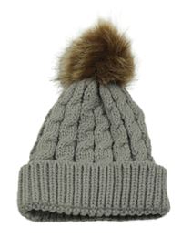 Šedá pletená čepice s bambulí