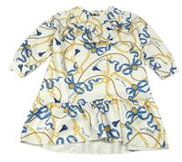 Smetanové šaty s mašlemi a volánem River Island