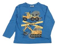 Modré melírované triko s mixem betonu a bagrem Infinity Kids