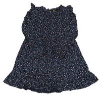 Tmavomodré květované lehké šaty s volánky