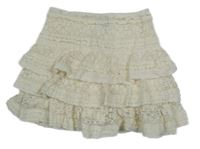 Smetanová krajková vrstvená sukně New Look