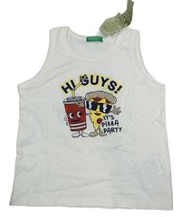 Nové - Bílé tílko s pizzou a nápojem Benetton