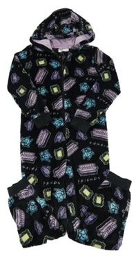 Černá chlupatá kombinéza s obrázky a kapucí - Friends