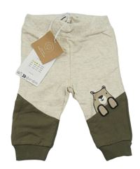 Nové - Béžovo-khaki tepláky s medvědem Name it