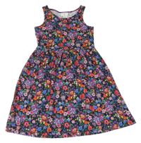 Černo-barevné květované bavlněné šaty H&M