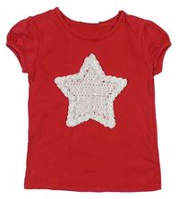 Červené tričko s hvězdou z flitrů 