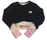 Černé crop sportovní triko s barevným lemem River Island