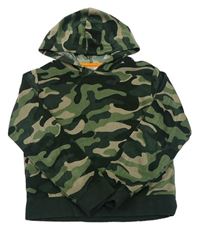Khaki-tmavozelená army sametová mikina s kapucí 