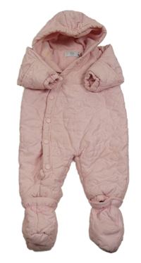 Světlerůžová šusťáková prošívaná zimní kombinéza s kapucí Tu