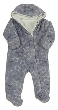 Šedofialová plyšová zateplená kombinéza s hvězdami a kapucí Dunnes 