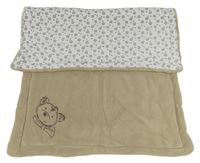 Hnědo-bílá chlupatá silnější hrací deka s medvědem 