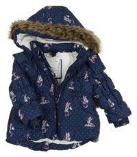 Tmavomodrá šusťáková zateplená bunda s Minnie a kapucí Disney