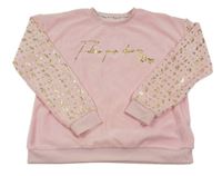 Světlerůžové sametové pyžamové triko se zlatým nápisem River Island