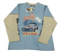 Nové - modro-béžová mikina s autem 