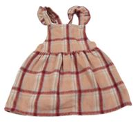 Růžovo-vínové kostkované vlněné laclové šaty George