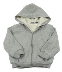 Šedá melírovaná zateplená propínací mikina s kapucí Lupilu