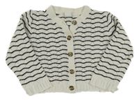 Bílo-tmavomodrý vzorovaný propínací svetr 