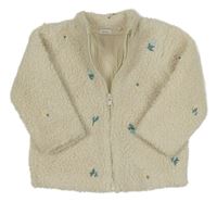 Smetanová huňatá podšitá mikina s výšivkami květů F&F