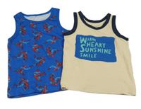 2x nátělník - béžový s nápisem + modrý se Spidermanem 