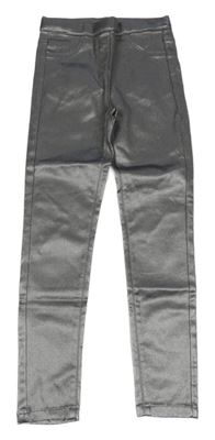 Stříbrné koženkové skinny kalhoty Next