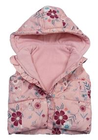 Růžová květovaná šusťáková zateplená vesta s kapucí George