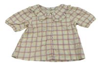 Bílo-modro-růžová kostkovaná halenka s límečkem H&M