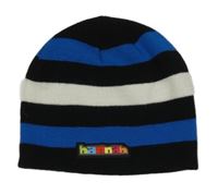 Černo-modro-bílá pruhovaná čepice s nápisem 