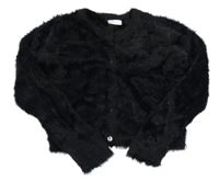 Černý kožešinový crop propínací svetr Next