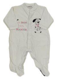 Bílý sametový overal s nápisem a pejskem 