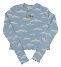 Světlemodro-bílé žebrované crop triko s mraky - Simpsonovi H&M