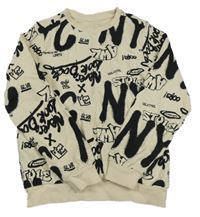 Béžovo-černá mikina s nápisy 