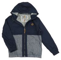 Tmavomodro-světlemodrá melírovaná šusťáková jarní bunda s kapucí Yigga