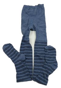 Tmavomodro-černé pruhované punčocháče 