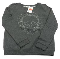 Nové - Tmavošedá mikina s lebkou z flitrů H&M