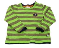 Zeleno-hnědá pruhovaná mikina s pejskem Liegelind