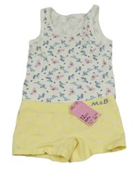 2set - Bílá košilka s pejsky + žluté nohavičkové kalhotky s motýlky 