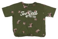 Khaki květované crop tričko s nápisem C&A