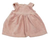 Růžové žebrované sametové šaty s květy Dunnes Stores