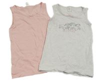 2set - 2x košilka - růžová puntíkatá + světlešedá pruhovaná s koníky Topolino