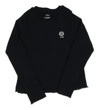 Černé žebrované crop triko se sluncem M&S