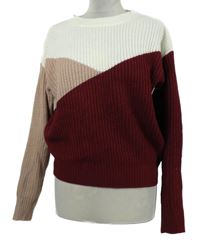 Dámský bílo-vínovo-růžový svetr Shein 