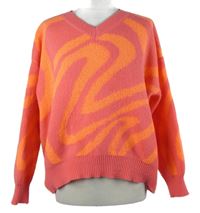 Dámský růžovo-oranžový vzorovaný svetr 