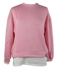 Dámská růžová mikina s bílou halenkovou vsadkou 